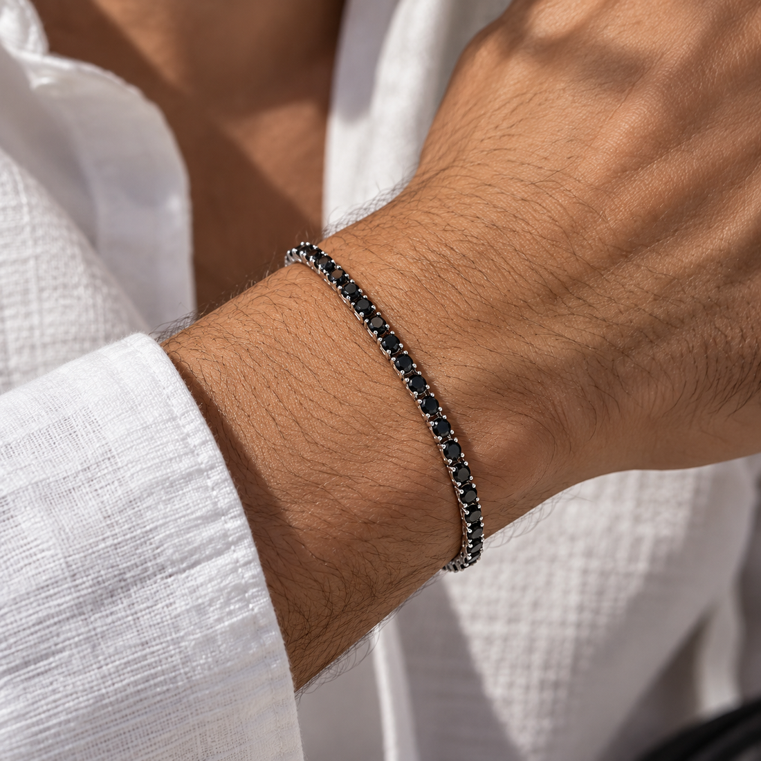 Black Stone Tennis Bracelet in 925 Sterling Silver – 3mm