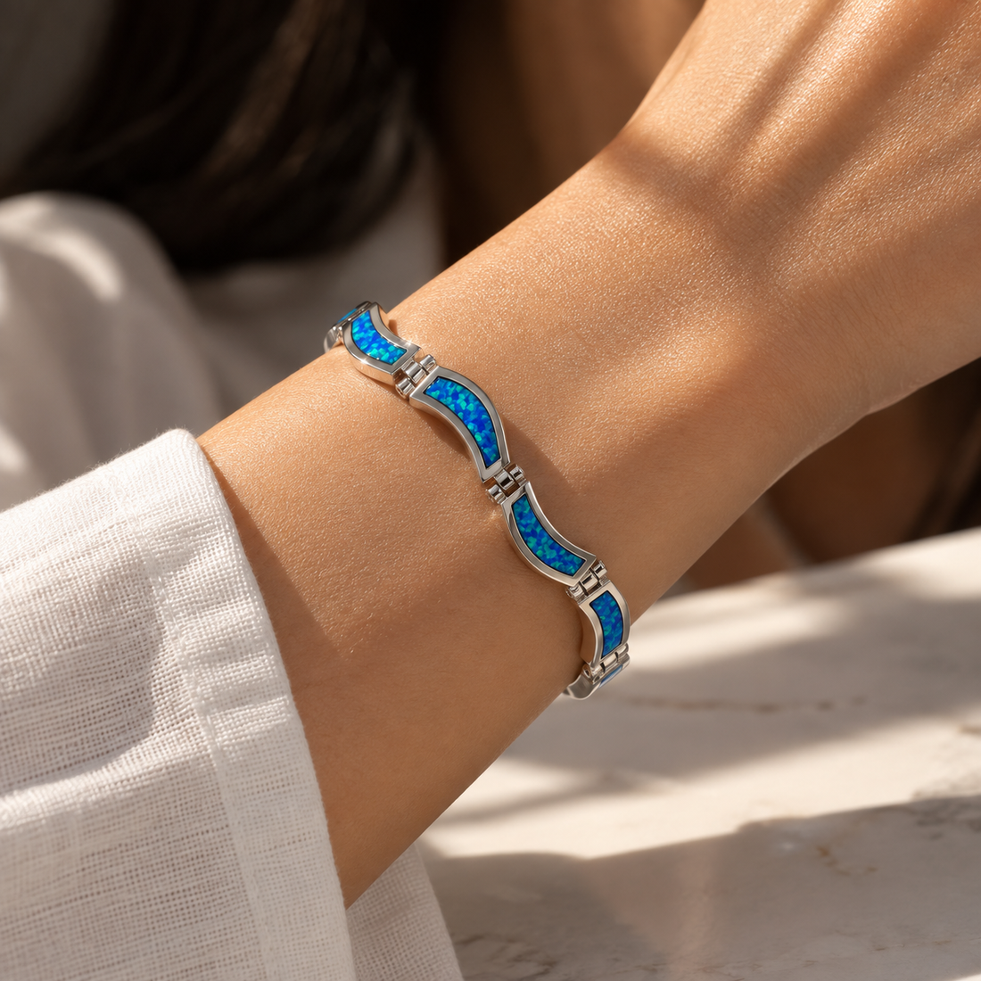 Blue Mosaic Silver Bracelet - Sterling Silver 925