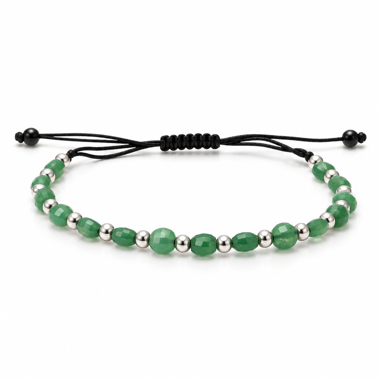 Green Aventurine Beaded Bracelet for Men – 925 Sterling Silver Beads | Adjustable Handmade Bracelet
