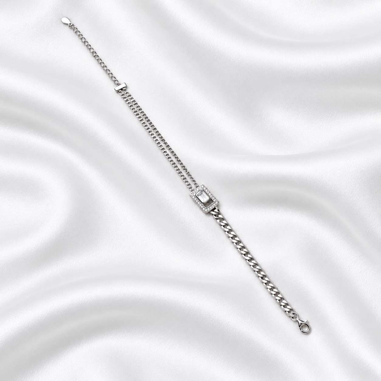 Emerald-Cut Crystal Two-Tone Chain Bracelet - 925 Sterling Silver