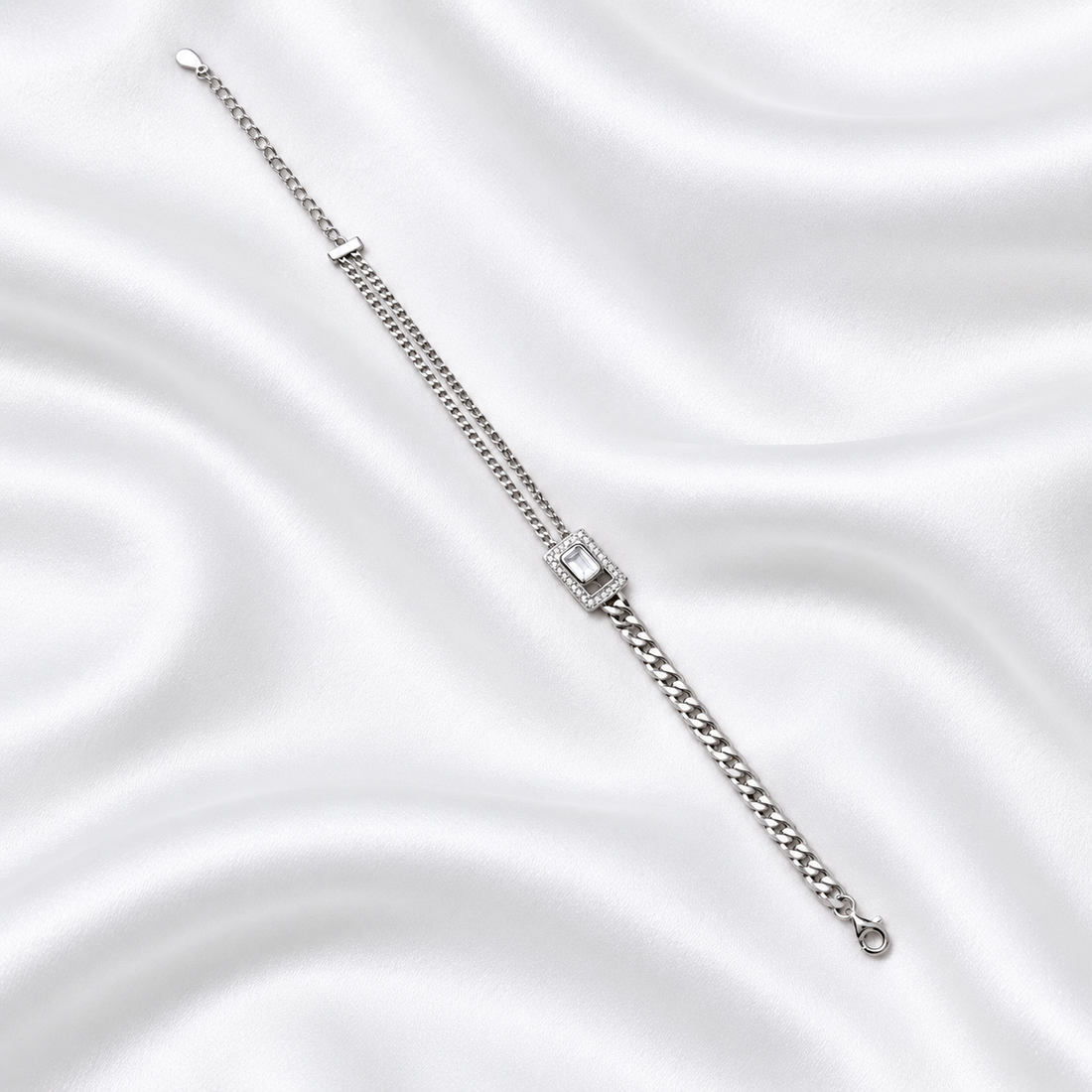 Emerald-Cut Crystal Two-Tone Chain Bracelet - 925 Sterling Silver