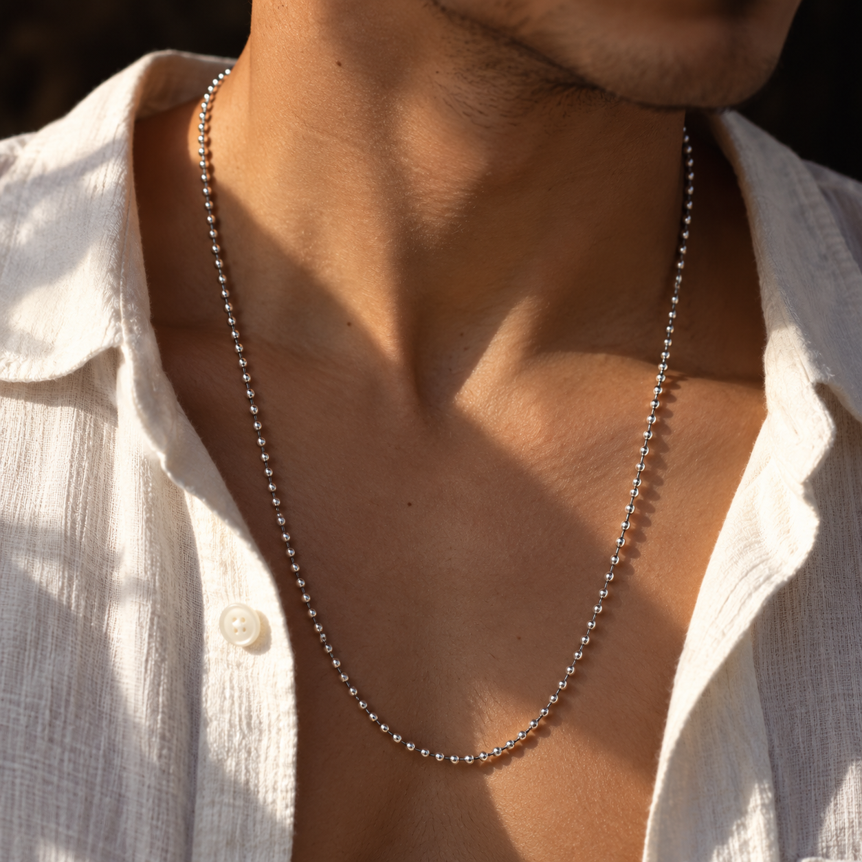 Beaded Ball Chain Necklace – 925 Sterling Silver