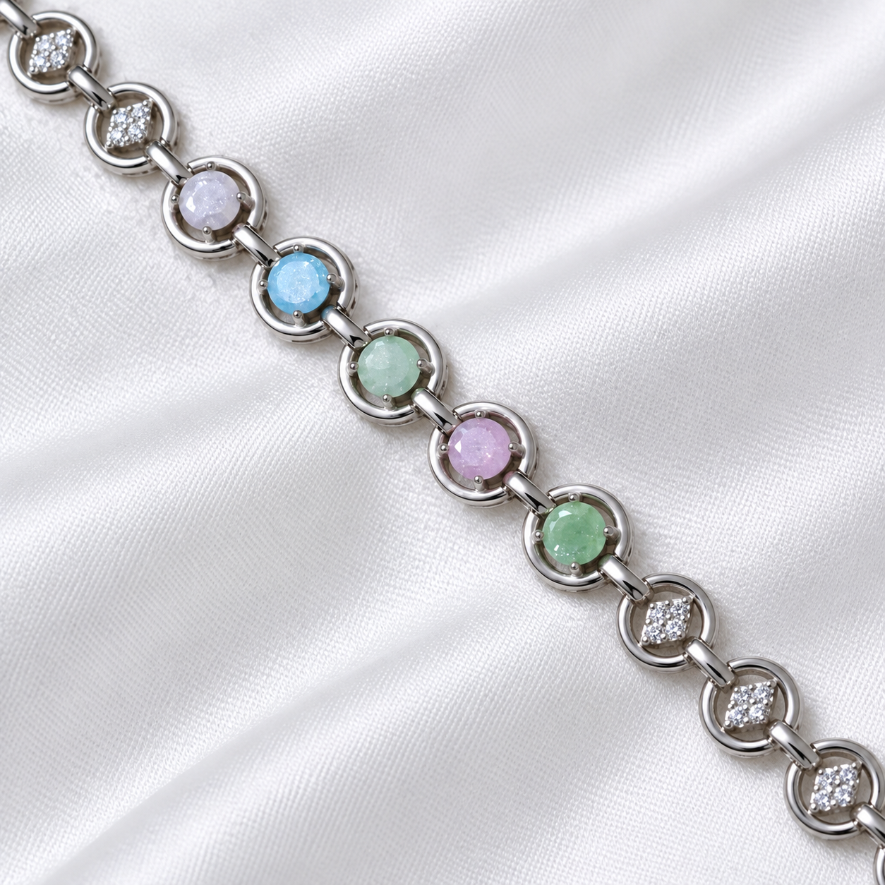 Pastel Glow Bracelet – 925 Sterling Silver - 20cm - Adjustable 17-19