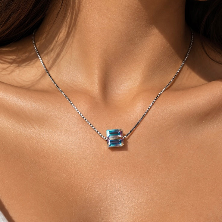 Iridescent Baguette Pendant Necklace in 925 Sterling Silver