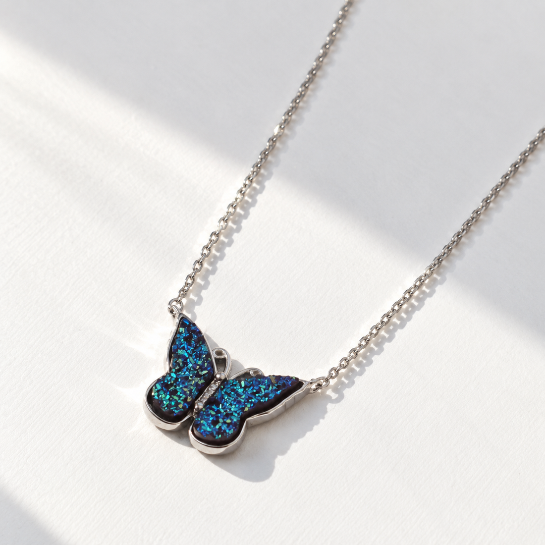 Blue Butterfly Necklace Silver