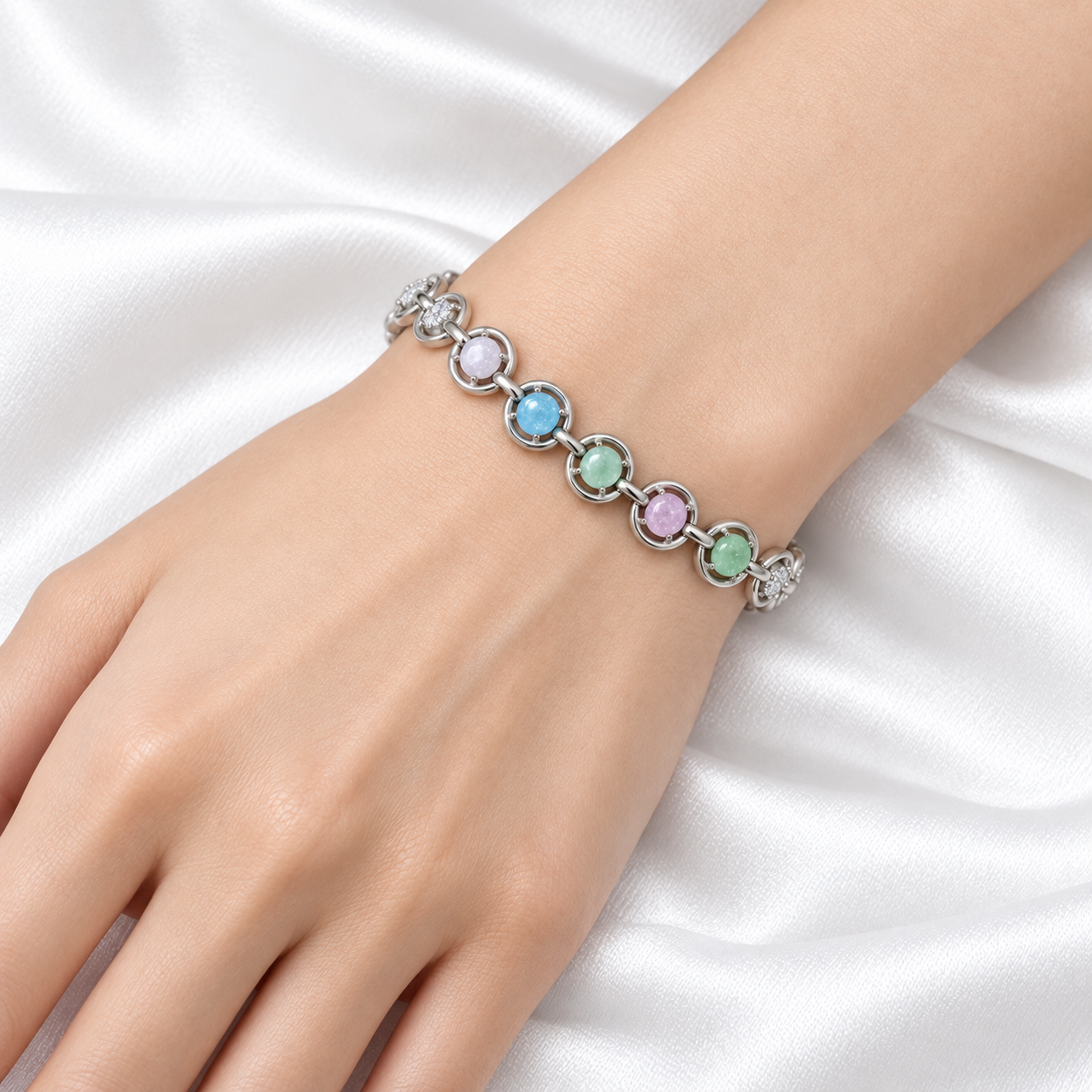 Pastel Glow Bracelet – 925 Sterling Silver - 20cm - Adjustable 17-19
