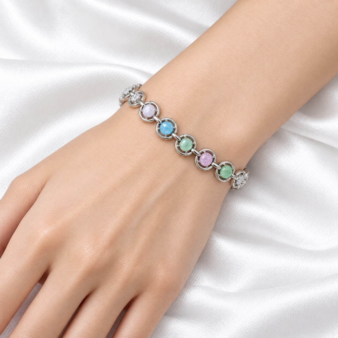 Pastel Glow Bracelet – 925 Sterling Silver - 20cm - Adjustable 17-19