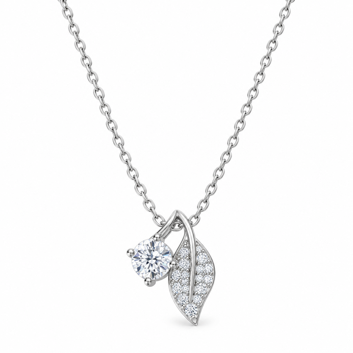 925 Sterling Silver Leaf Pendant Necklace with Sparkling Clear Stones