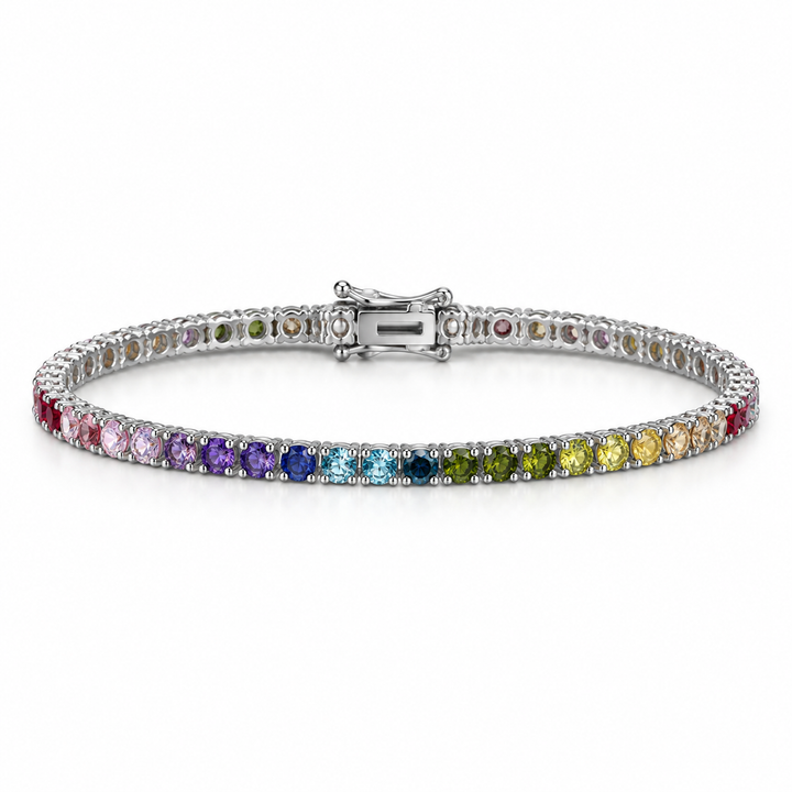 Rainbow Tennis Bracelet – Sterling Silver 925 Multicolor Stones, 3mm