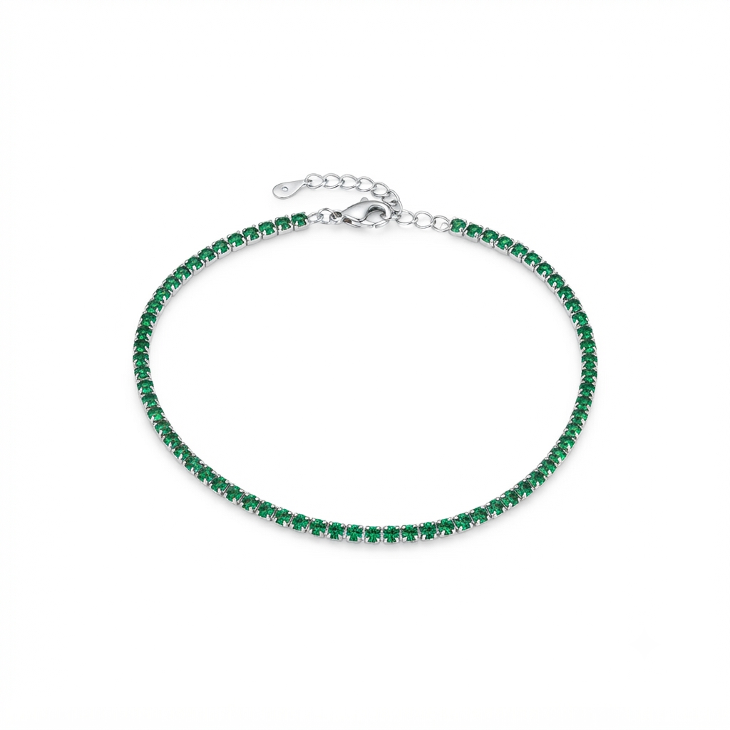 Elegant 2.5mm Round Green Stone Sterling Silver Tennis Bracelet