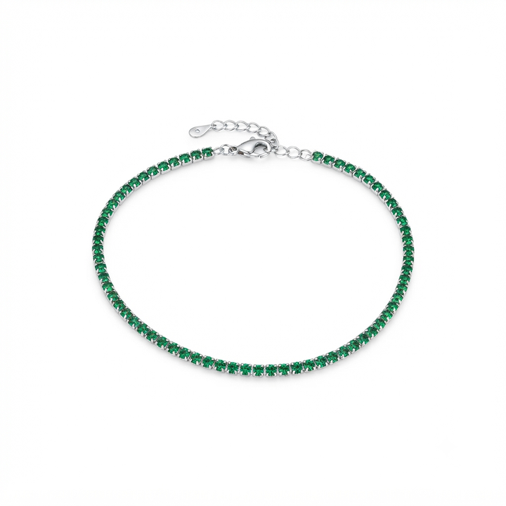 Elegant 2.5mm Round Green Stone Sterling Silver Tennis Bracelet
