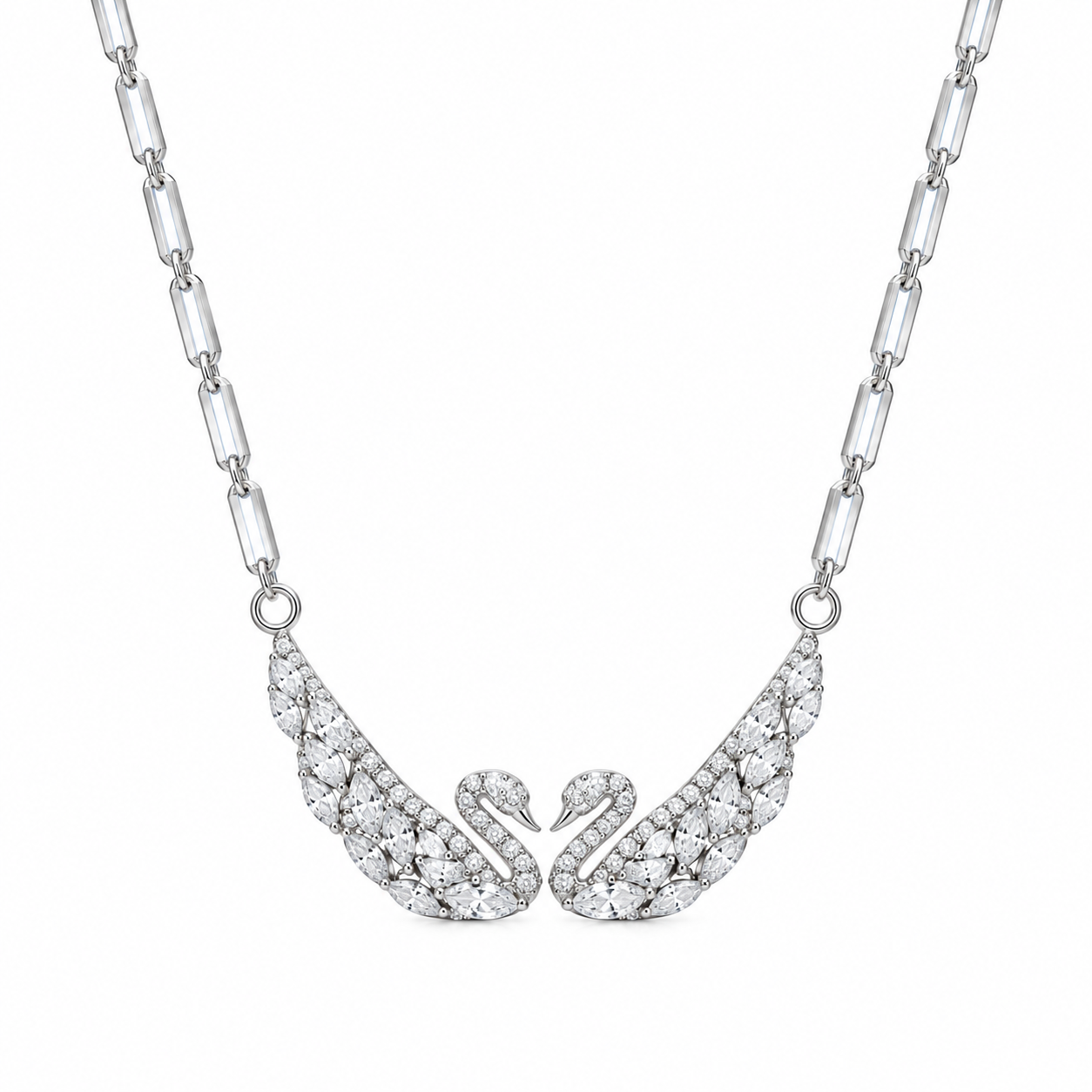Eternal Love Dual Swan Necklace - 925 Sterling Silver Pavé Statement Piece