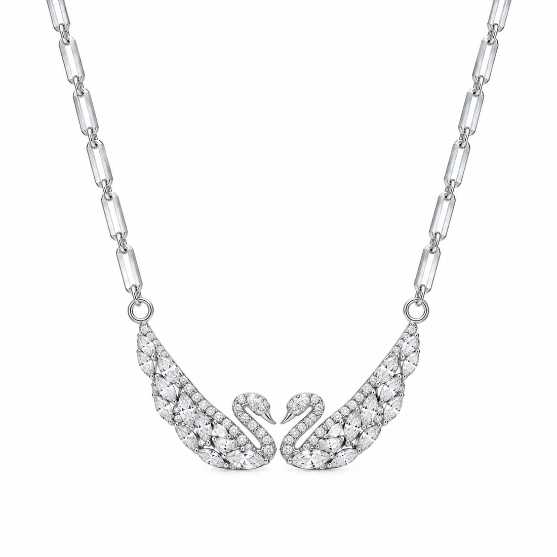 Eternal Love Dual Swan Necklace - 925 Sterling Silver Pavé Statement Piece