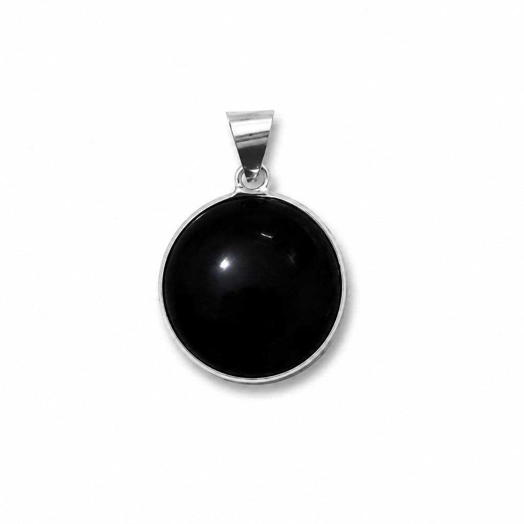 Black Onyx Round Pendant Necklace