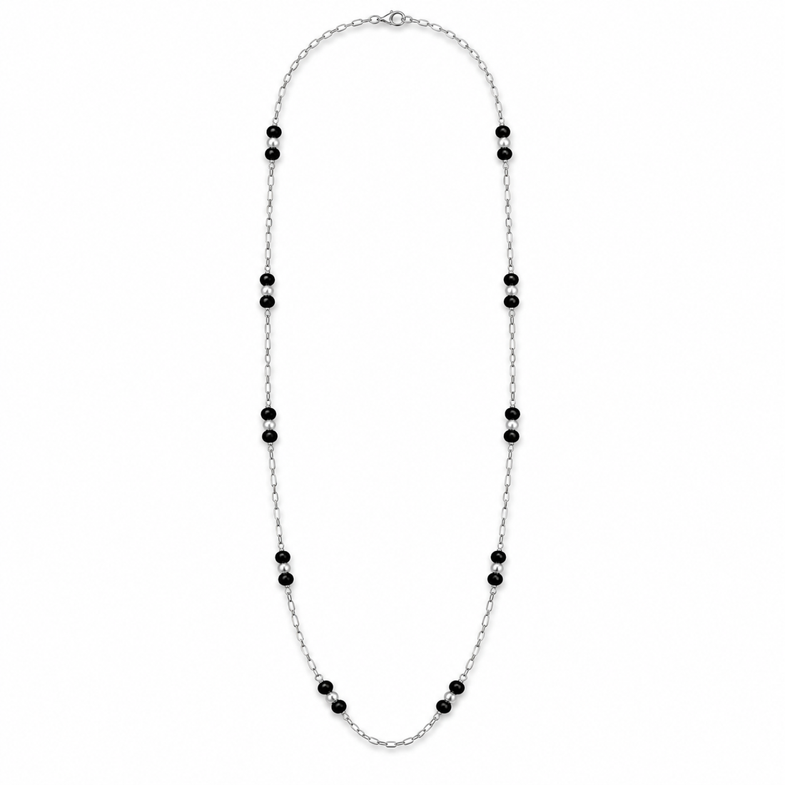 925 Sterling Silver Men’s Chain Necklace with Black Beads