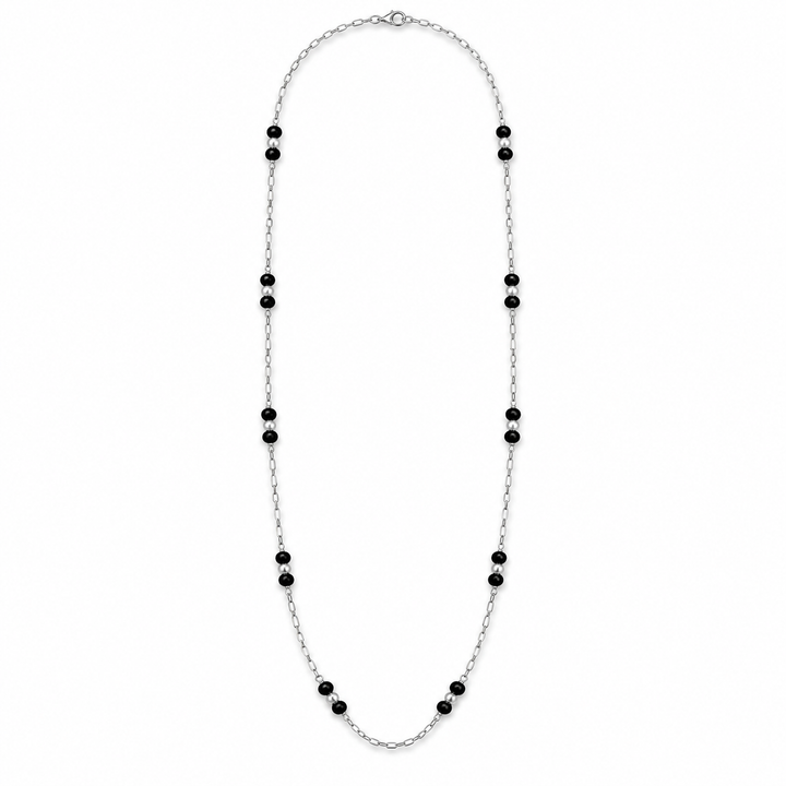 925 Sterling Silver Men’s Chain Necklace with Black Beads
