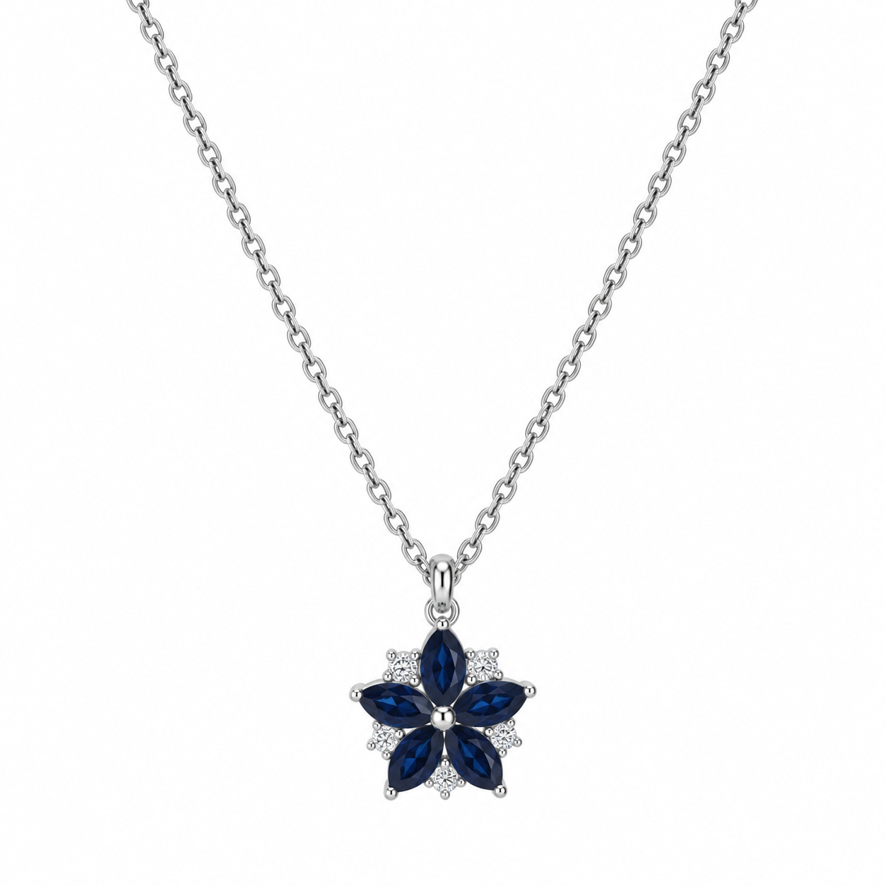 Flower Gemstone Pendant Necklace – 925 Sterling Silver