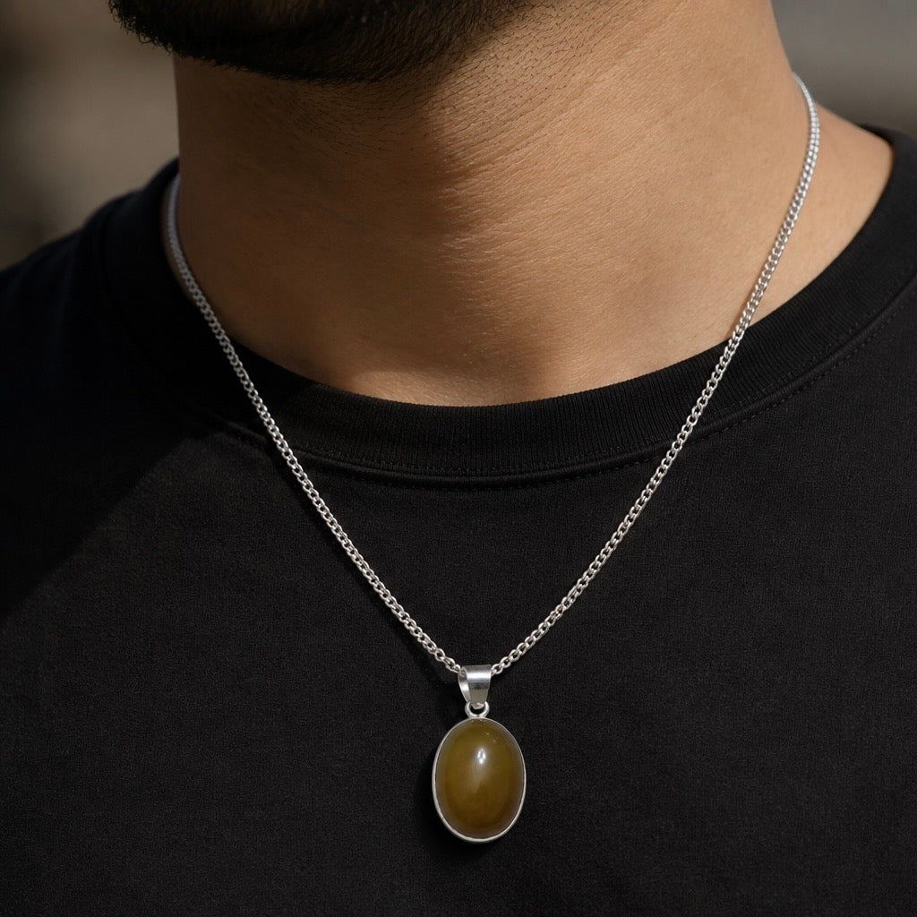 Oval Natural Stone Pendant Necklace