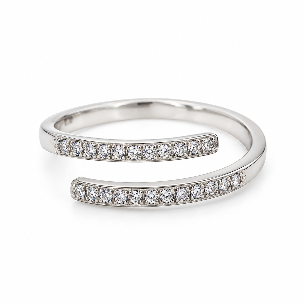 Double Pavé Ribbon Wrap Ring - 925 Sterling Silver Minimalist Adjustable Statement