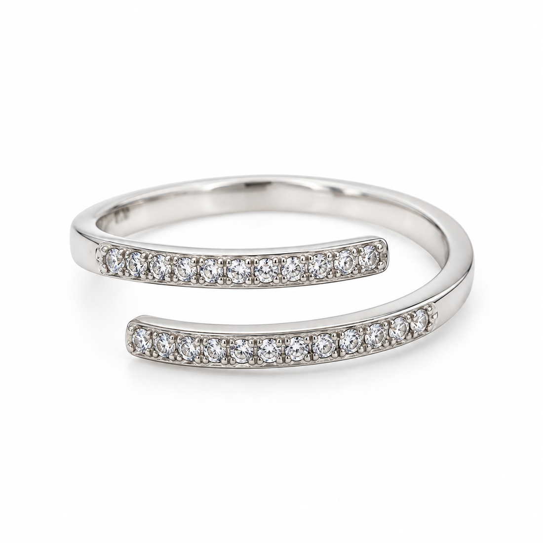Double Pavé Ribbon Wrap Ring - 925 Sterling Silver Minimalist Adjustable Statement