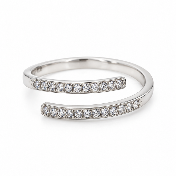 Double Pavé Ribbon Wrap Ring - 925 Sterling Silver Minimalist Adjustable Statement