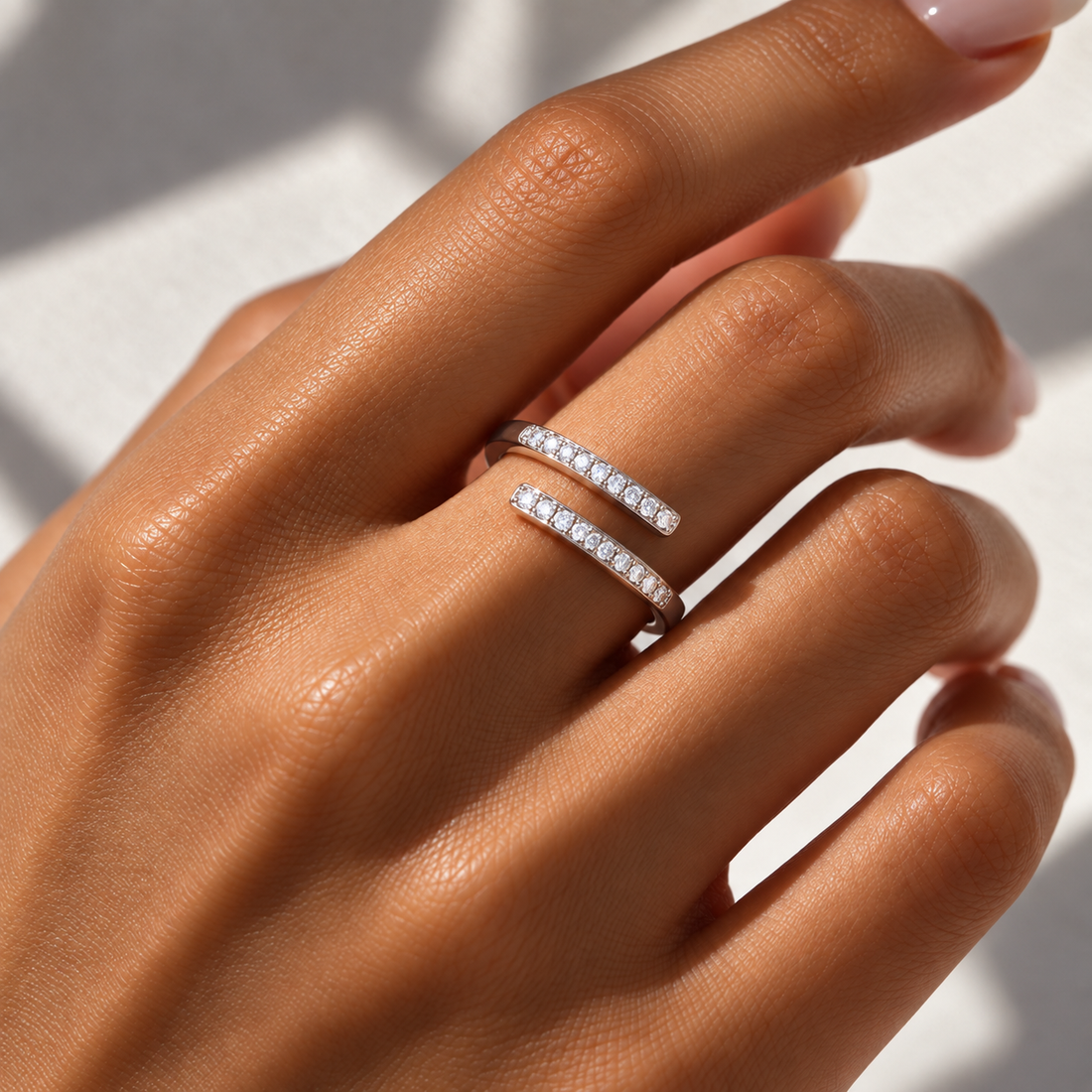 Double Pavé Ribbon Wrap Ring - 925 Sterling Silver Minimalist Adjustable Statement