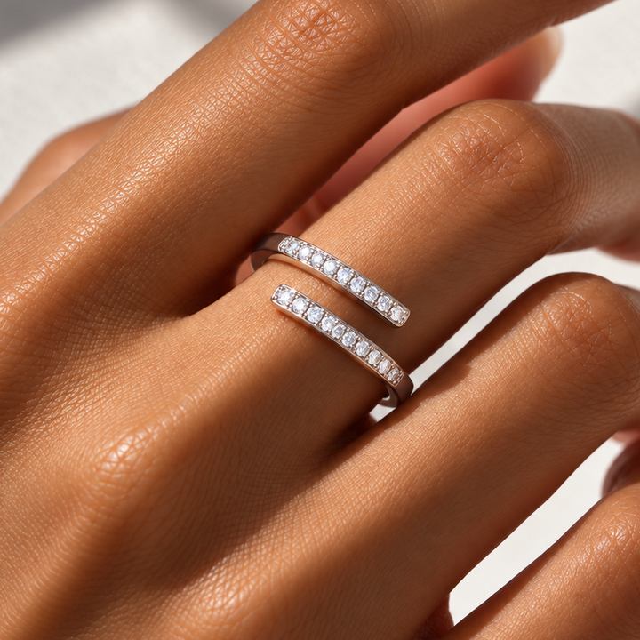 Double Pavé Ribbon Wrap Ring - 925 Sterling Silver Minimalist Adjustable Statement