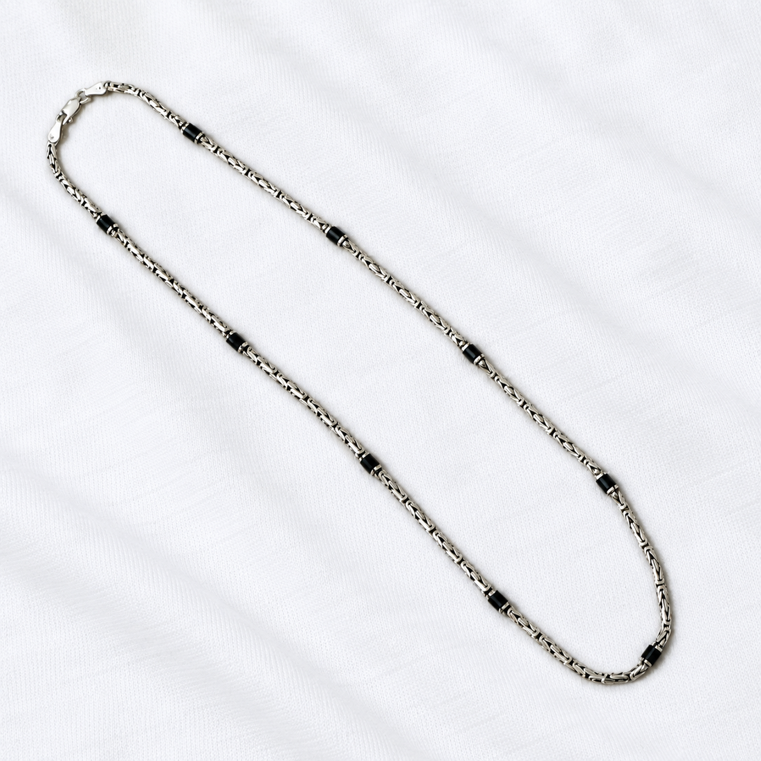 Byzantine Oxidized Silver Chain - Black Onyx Stone – 4mm - 54cm