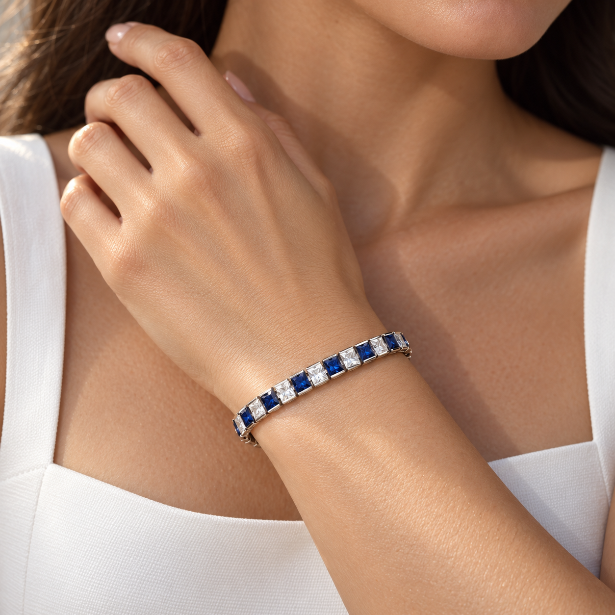 Blue & Clear Zircon Tennis Bracelet in 925 Sterling Silver – 5mm