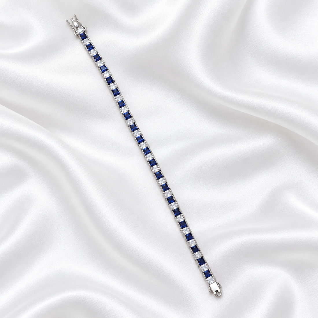 Blue & Clear Zircon Tennis Bracelet in 925 Sterling Silver – 5mm