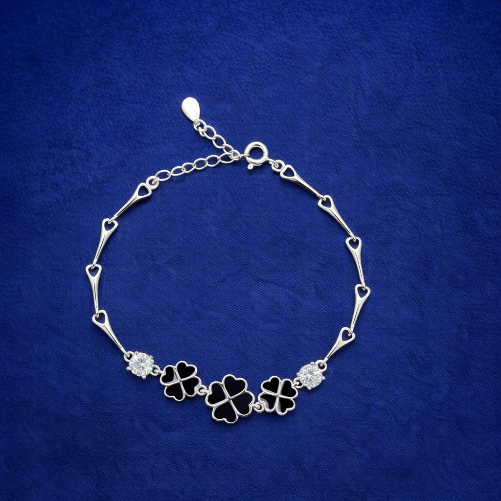 Black Clover Bracelet – 925 Sterling Silver Lucky Charm
