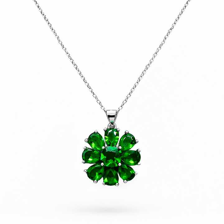 Emerald Bloom Necklace – 925 Sterling Silver Green Crystal Pendant