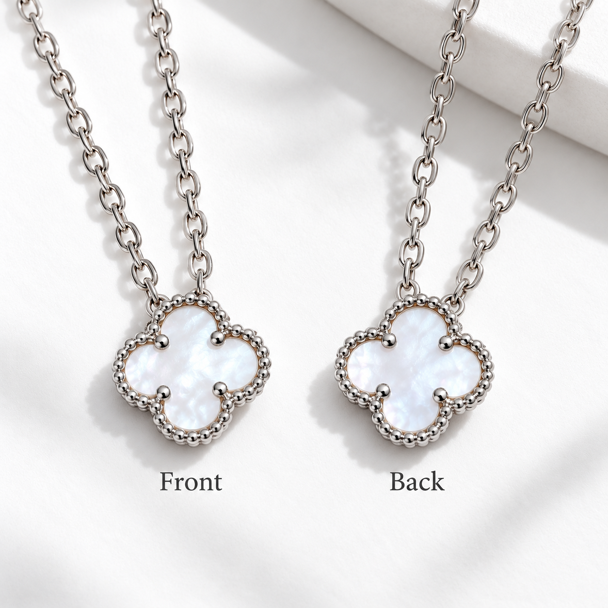 925 Sterling Silver White Mother of Pearl Clover Necklace – 1cm Pendant