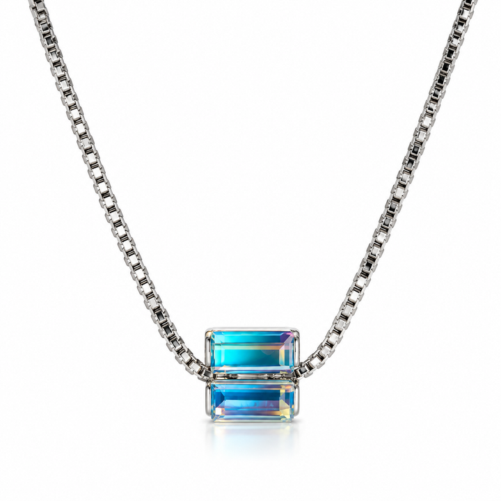 Iridescent Baguette Pendant Necklace in 925 Sterling Silver
