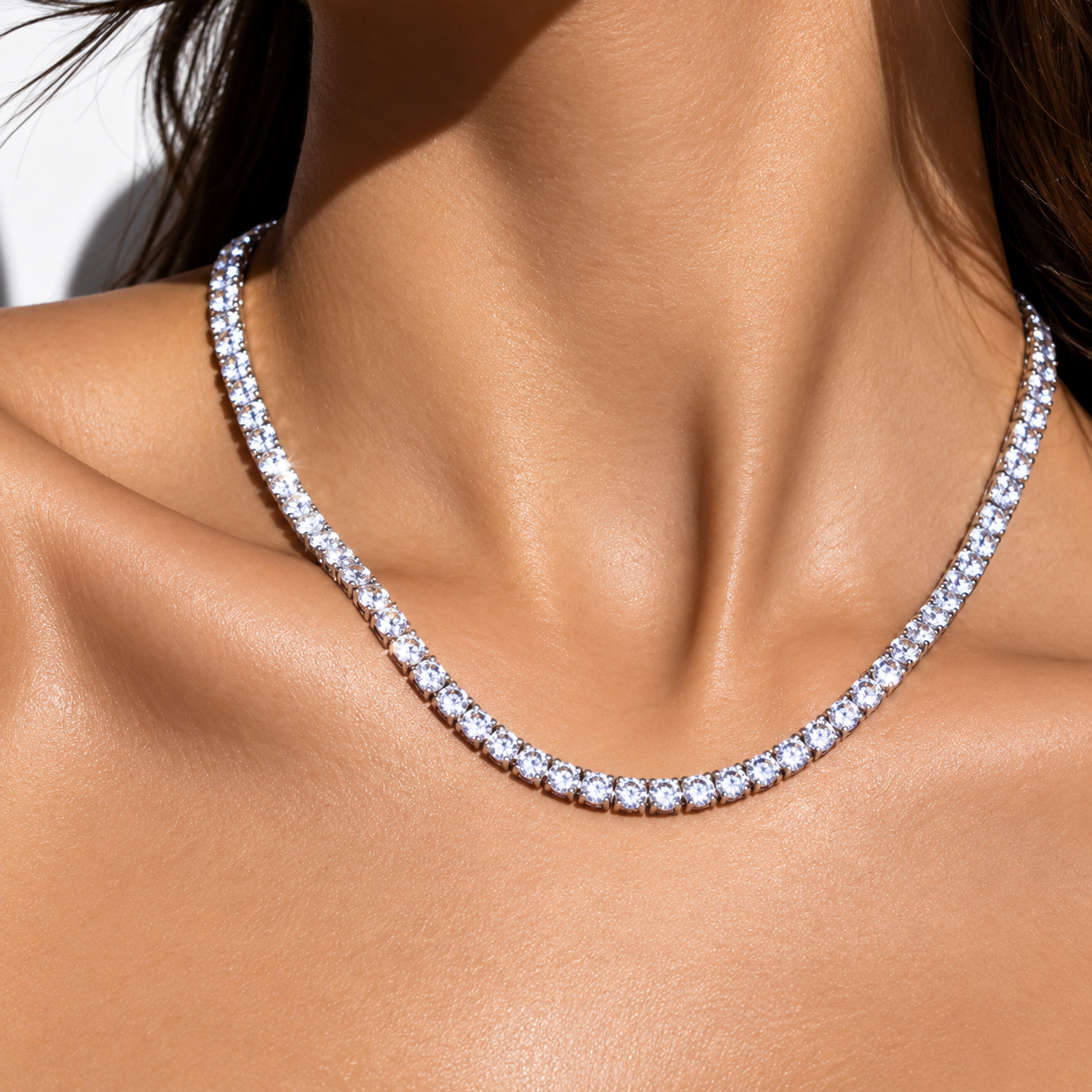4mm Tennis Necklace – 925 Sterling Silver Cubic Zirconia Chain, 42cm