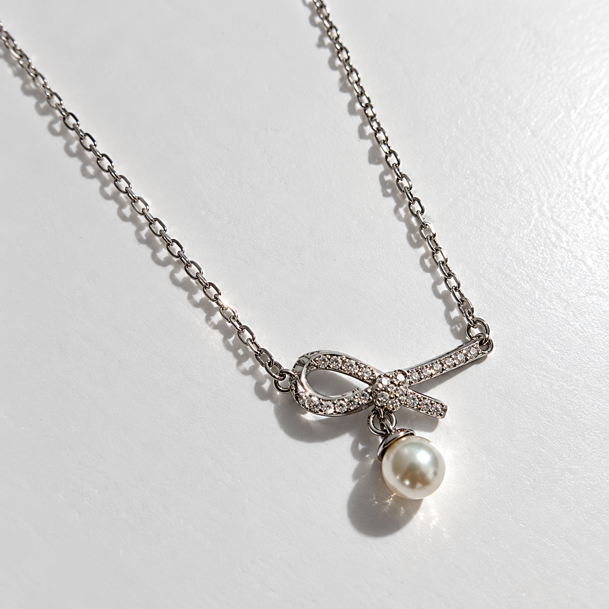Bow & Pearl Pendant Necklace for Women
