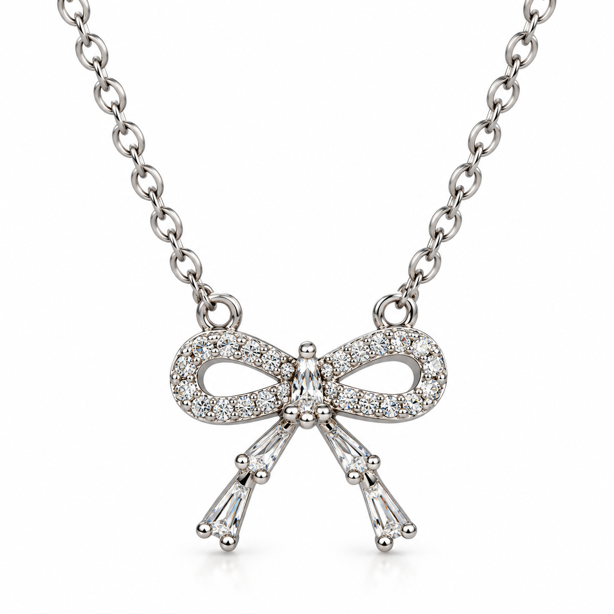 Crystal Bow Pendant Necklace with Sparkling Stone Details