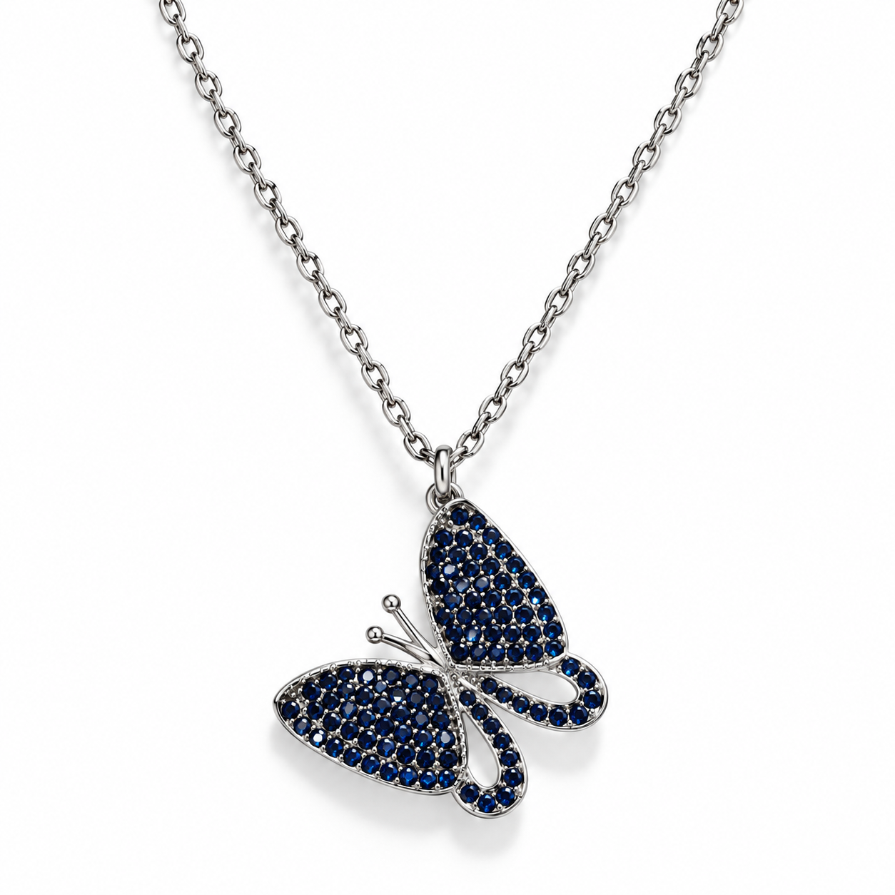 Blue Butterfly Pendant Necklace in 925 Sterling Silver