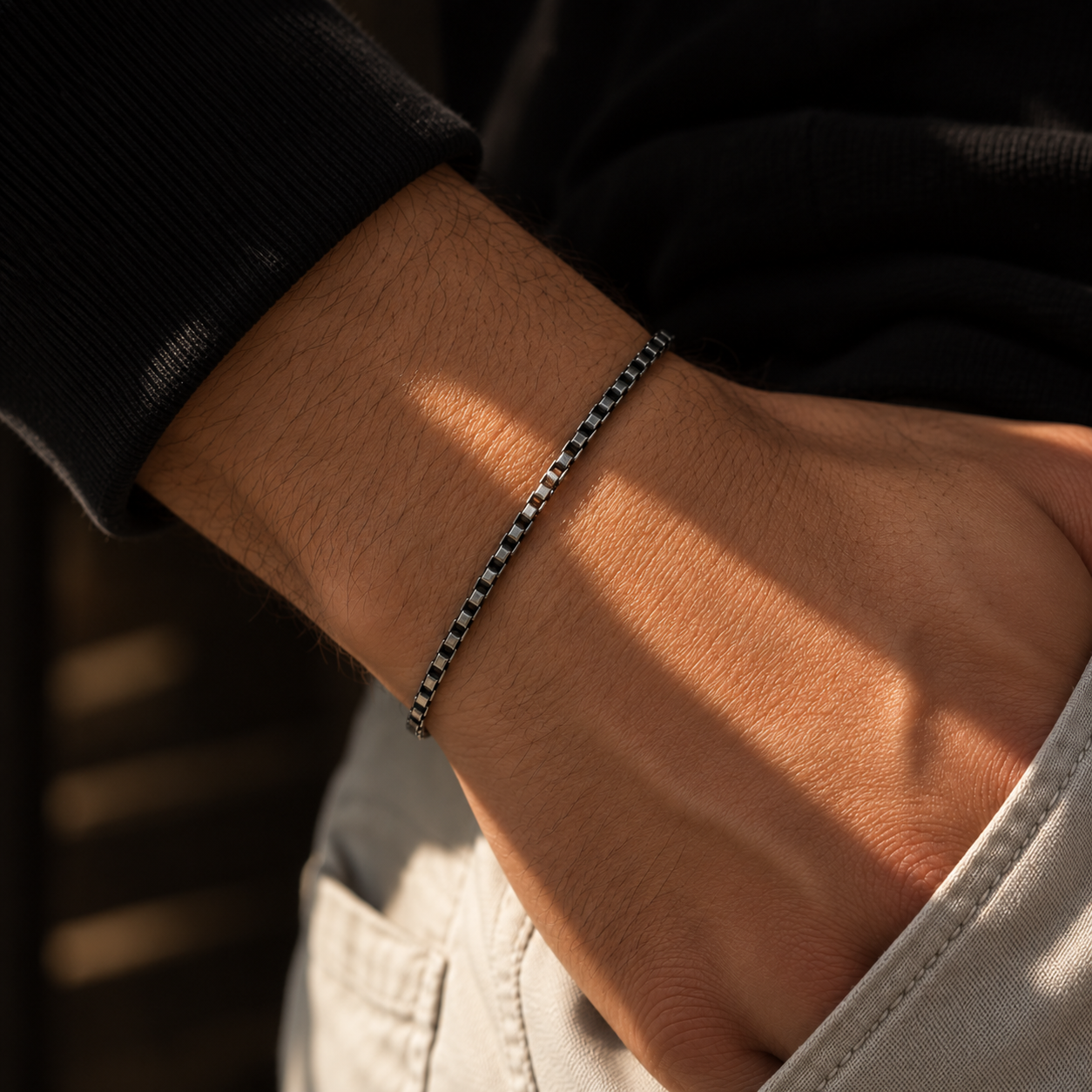 925 Sterling Silver Box Chain Bracelet for Men | Minimalist Square Link Bracelet | Modern Everyday Style