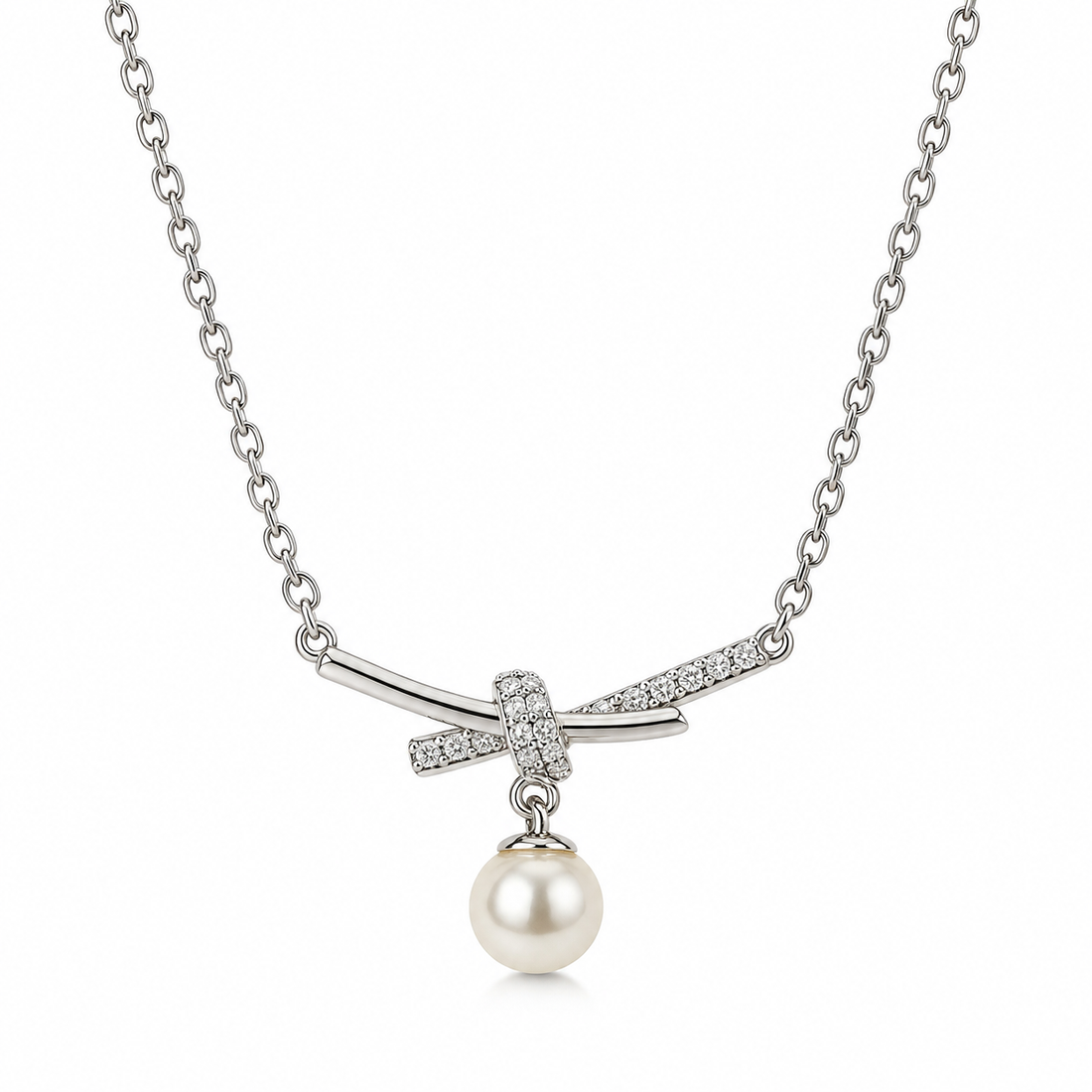 Bow Pendant Necklace with Pearl Drop