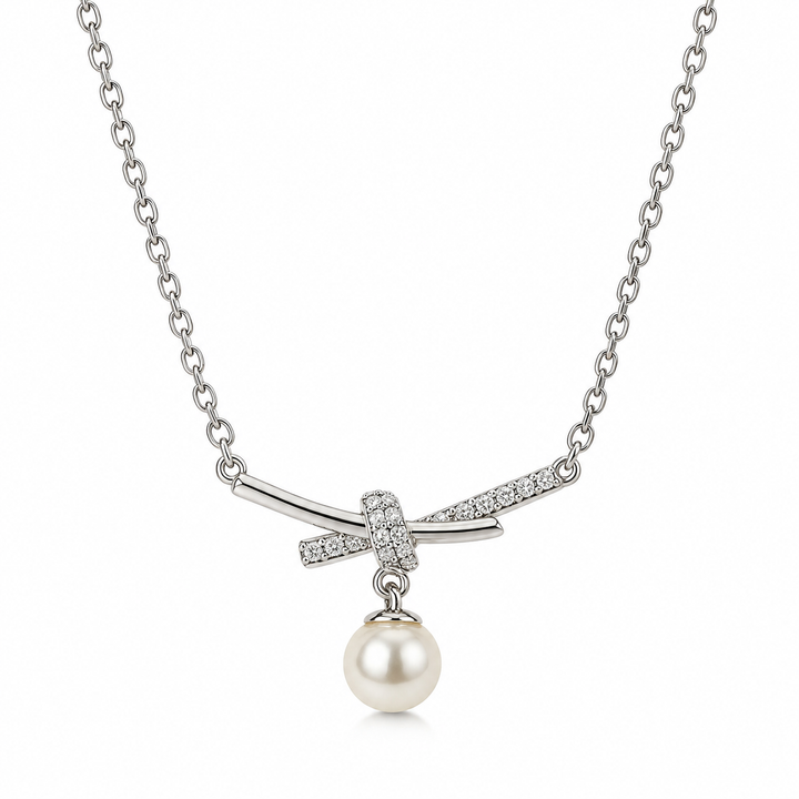 Bow Pendant Necklace with Pearl Drop
