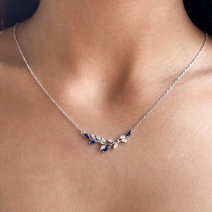Blue Leaf Branch Necklace – 925 Sterling Silver