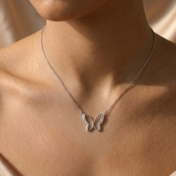 Sparkling Butterfly Silhouette Necklace in Sterling Silver