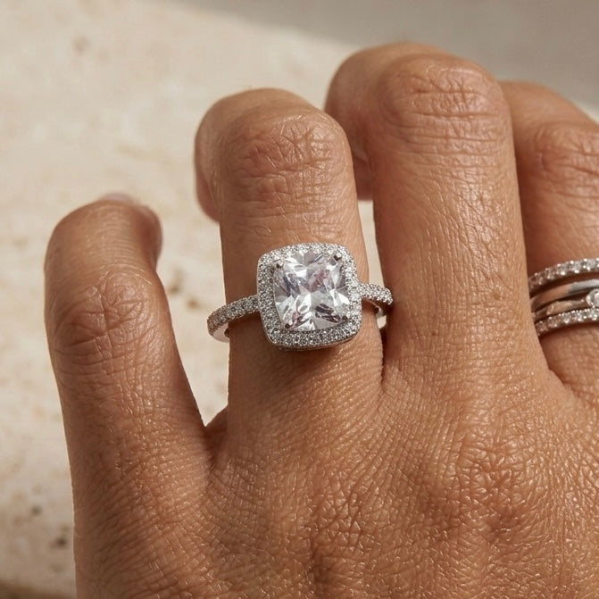 Cushion Cut Halo Ring – 925 Sterling Silver
