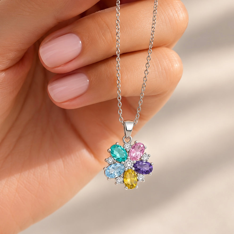 Rainbow Blossom Zircon Necklace in 925 Sterling Silver