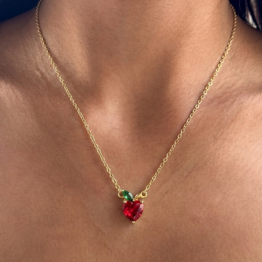 Sweet Cherry Heart Pendant Necklace - 925 Sterling Silver