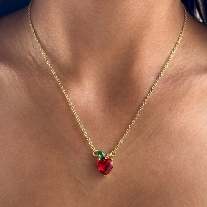 Sweet Cherry Heart Pendant Necklace - 925 Sterling Silver