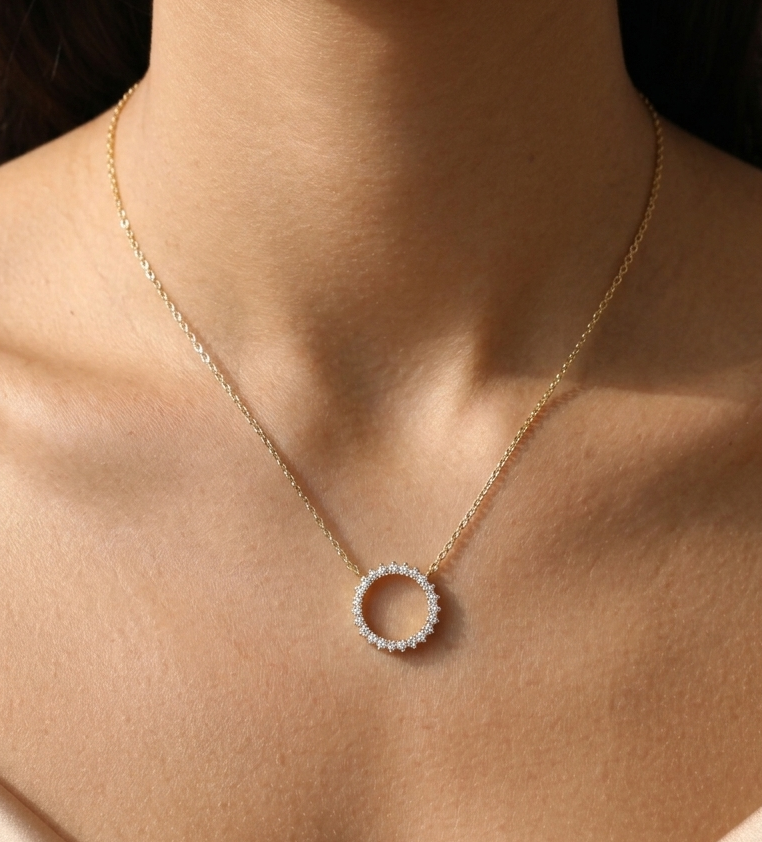 Eternal Sparkle Circle Necklace - 925 Sterling Silver
