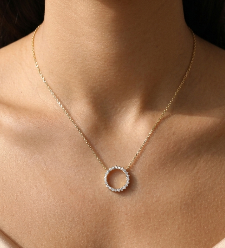 Eternal Sparkle Circle Necklace - 925 Sterling Silver