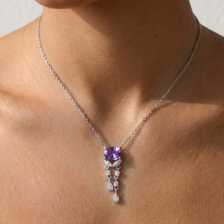 Amethyst Radiance – 925 Sterling Silver Drop Necklace